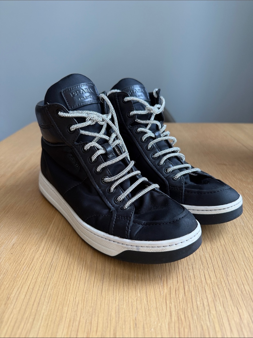 Prada Black and White High-Top Sneakers